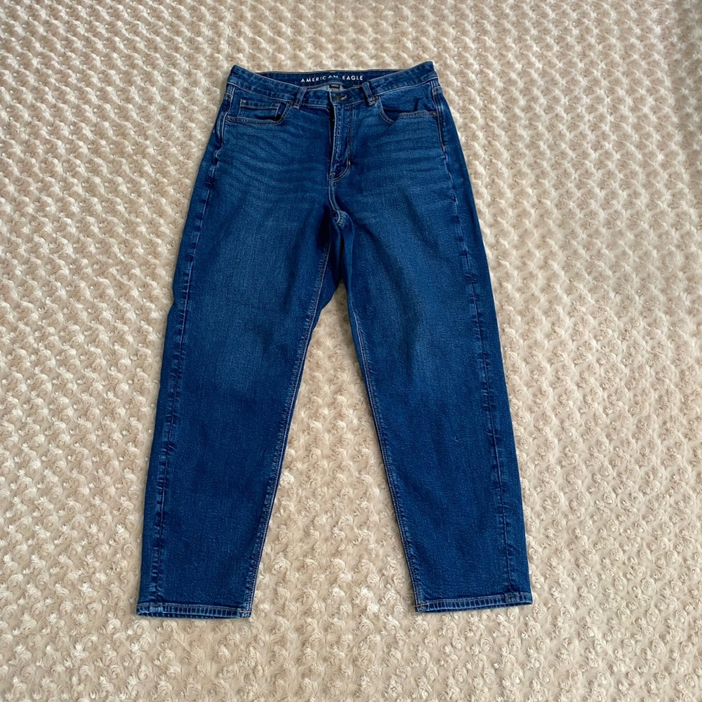 American Eagle Women 12 Stretch Mom Jeans in a dark wash